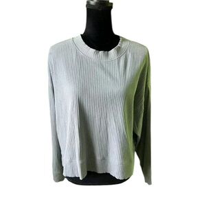 H&M Womens Blue Ribbed Crewneck Cropped Long Sleeve Top Large